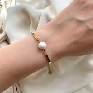 دستبند تک مروارید استیل