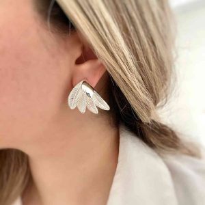 گوشواره آبکاری نقره طرح پر