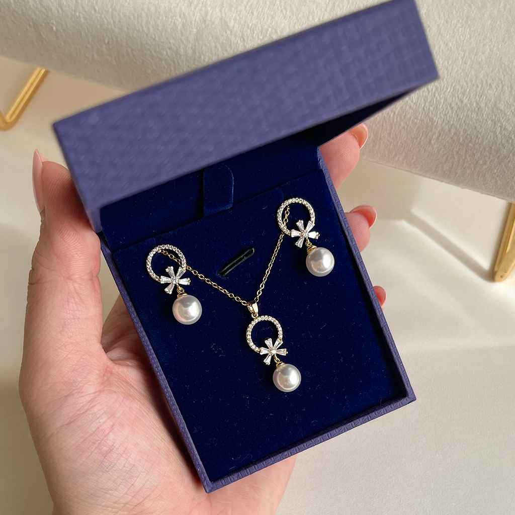 نیم ست مروارید آبکاری 14K